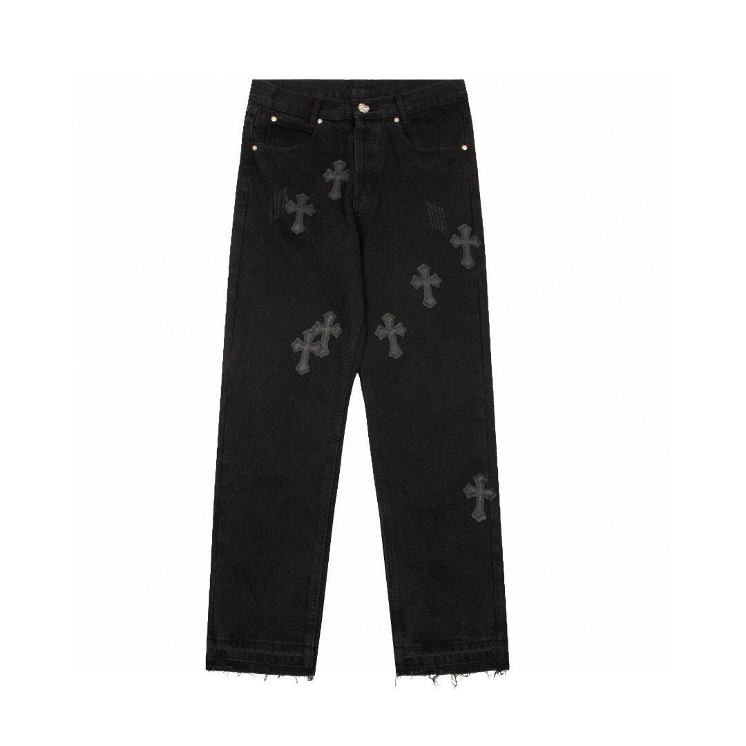 CHROME HEARTS BLACK CROSS PATCH JEANS BLACK - netstar®