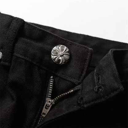 CHROME HEARTS WHITE YELLOW CROSS PATCH JEANS BLACK - netstar®