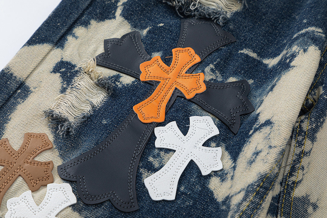 CHROME HEARTS TIE DYE WHITE ORANGE CROSS PATCH JEANS - netstar®