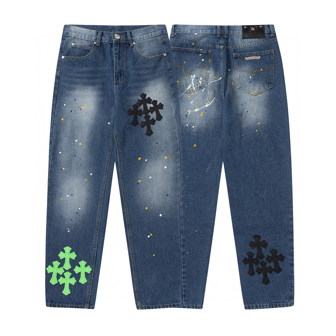 CHROME HEARTS GREEN CROSS PATCH JEANS DENIM - netstar®