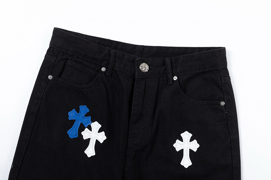 CHROME HEARTS BLUE CROSS PATCH JEANS BLACK - netstar®