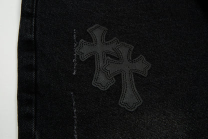 CHROME HEARTS BLACK CROSS PATCH JORTS BLACK - netstar®