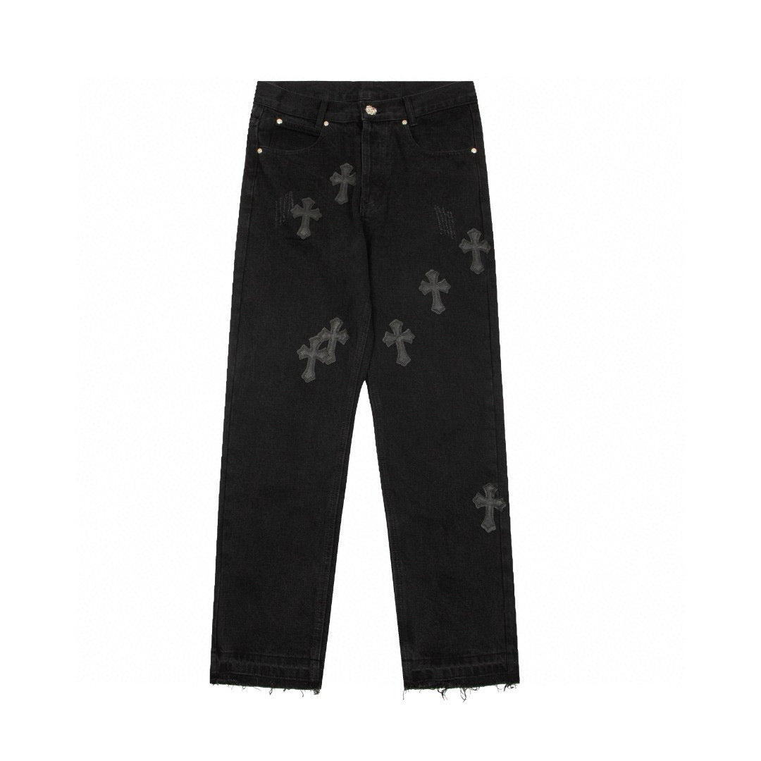 CHROME HEARTS BLACK CROSS PATCH JEANS BLACK - netstar®