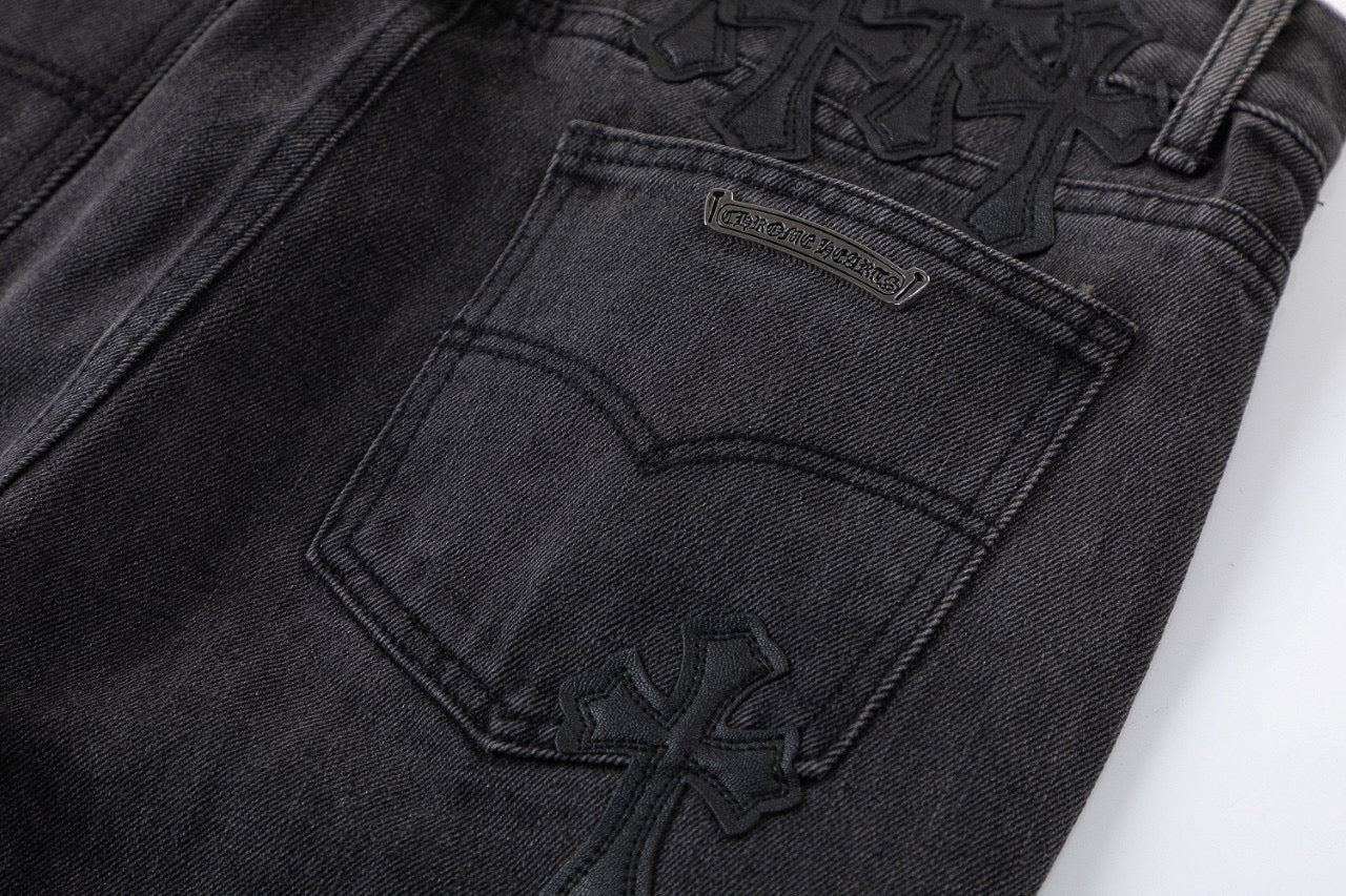 CHROME HEARTS BROWN CROSS PATCH JEANS BLACK - netstar®