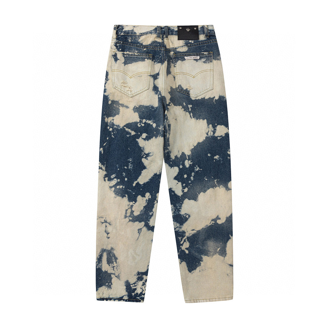 CHROME HEARTS TIE DYE WHITE ORANGE CROSS PATCH JEANS - netstar®