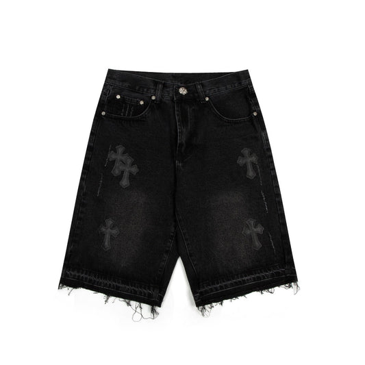 CHROME HEARTS BLACK CROSS PATCH JORTS BLACK - netstar®