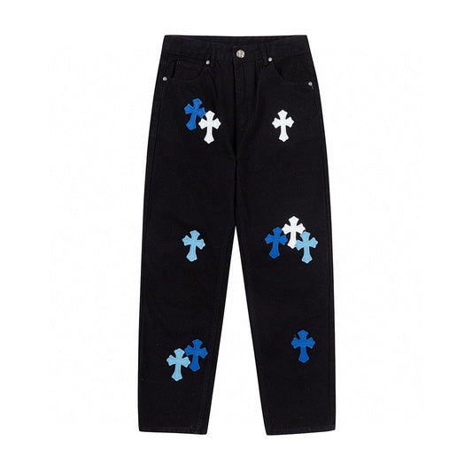 CHROME HEARTS BLUE CROSS PATCH JEANS BLACK - netstar®