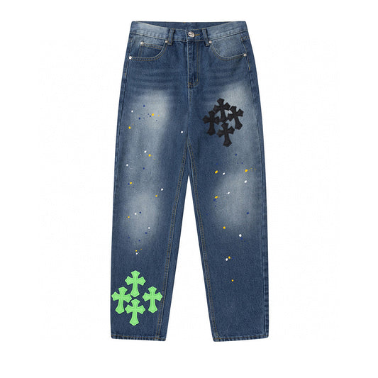 CHROME HEARTS GREEN CROSS PATCH JEANS DENIM - netstar®