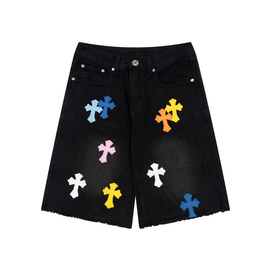 CHROME HEARTS MULTICOLOR CROSS PATCH JORTS BLACK - netstar®