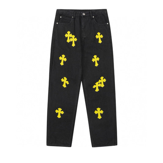 CHROME HEARTS YELLOW CROSS PATCH JEANS BLACK - netstar®
