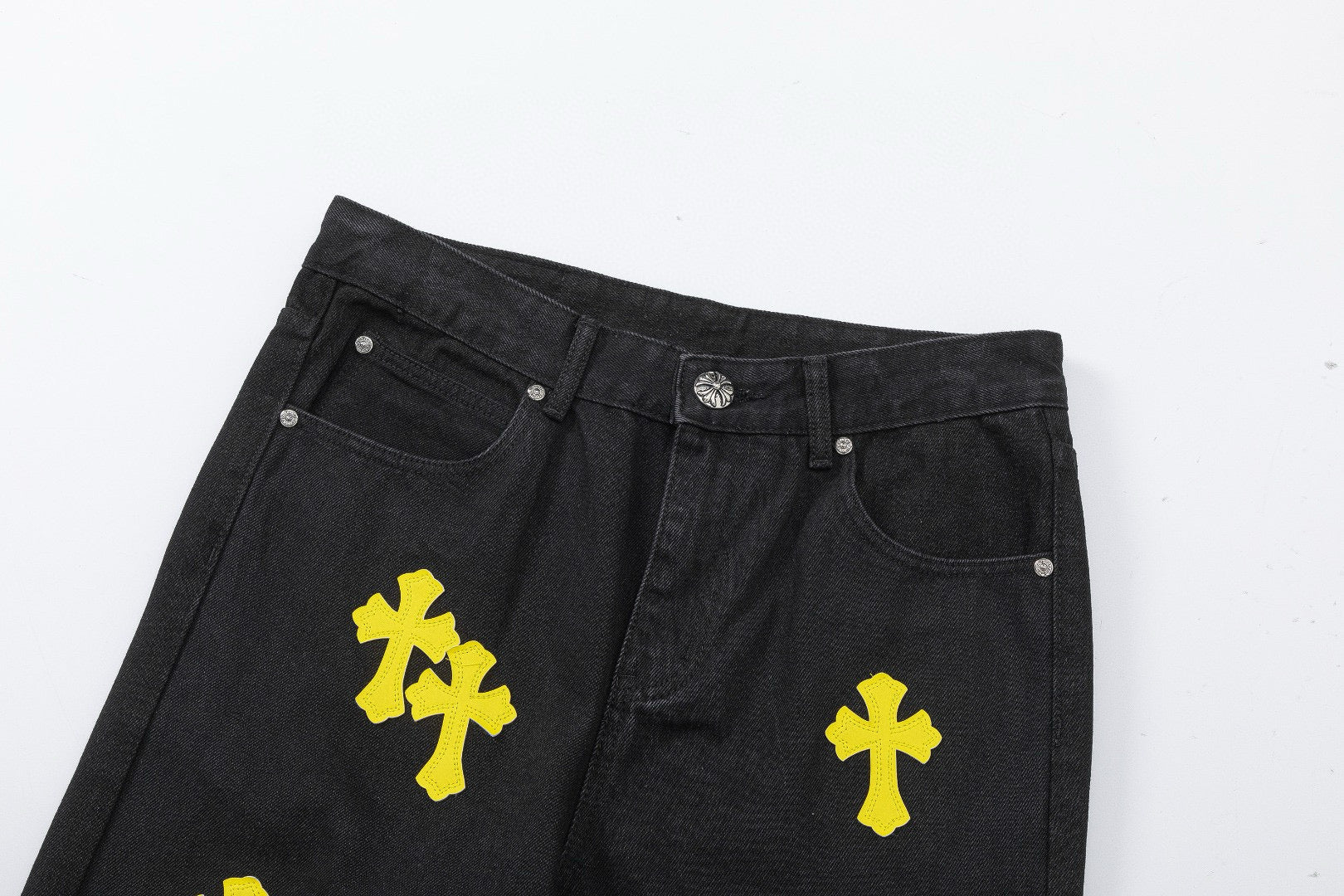 CHROME HEARTS YELLOW CROSS PATCH JEANS BLACK - netstar®