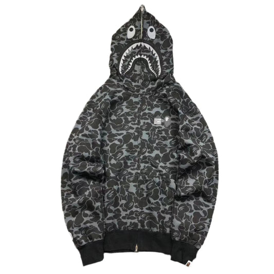 BAPE X DOVER STREET MARKET SPECIAL CAMO SHARK FULL ZIP HOODIE BLACK - netstar®