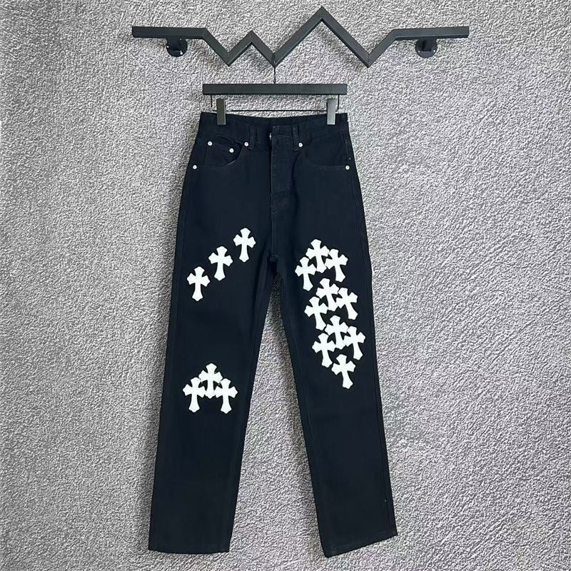 CHROME HEARTS WHITE YELLOW CROSS PATCH JEANS BLACK - netstar®