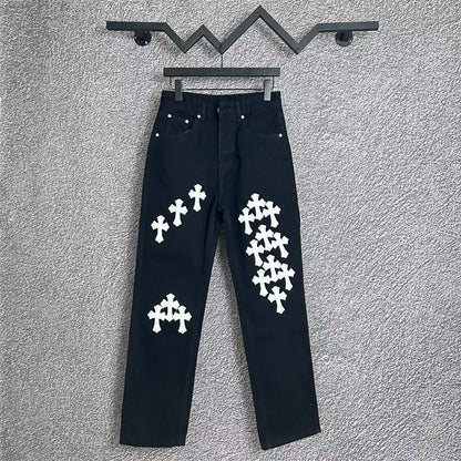 CHROME HEARTS WHITE YELLOW CROSS PATCH JEANS BLACK - netstar®