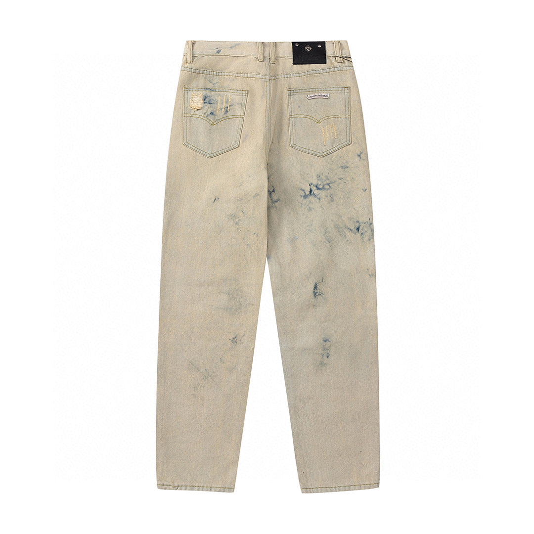 CHROME HEARTS ORANGE BROWN CROSS PATCH JEANS BEIGE - netstar®